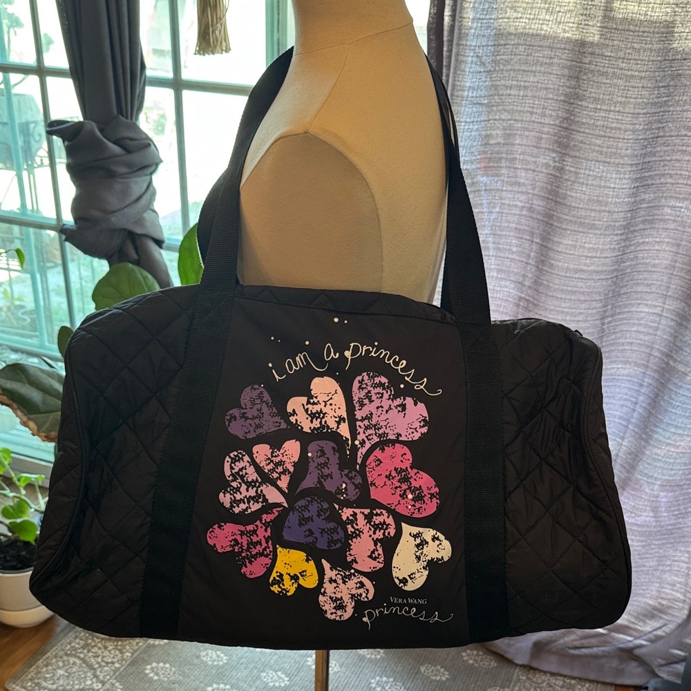 Vera Wang Black Quilted Travel Bag with Heart Design